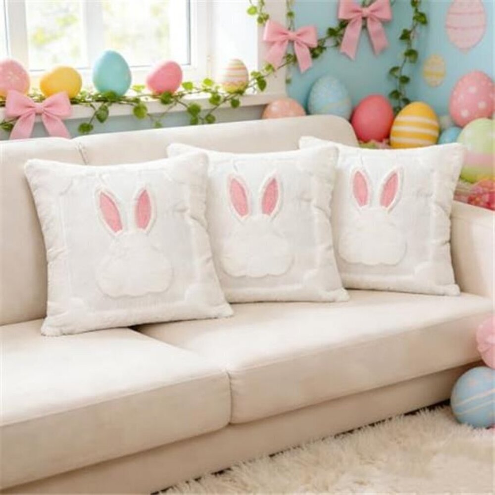 Plush Bunny Pillow Covers 18x18 Inch Set of 3 Easter